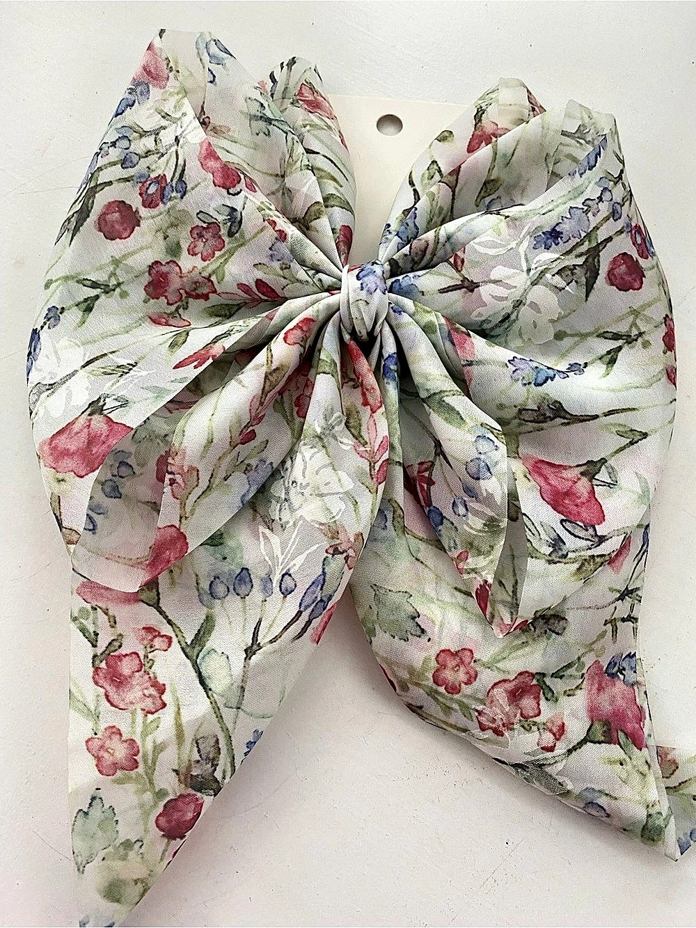 Floral Bow Barrette in White & Pink